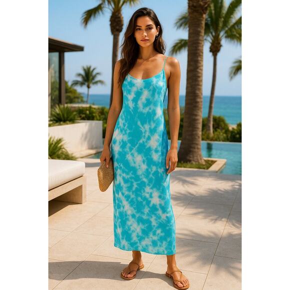 Thakoon Collective Blue White Tie Dye Maxi Slip Dress SZ 2 - Picture 1 of 16